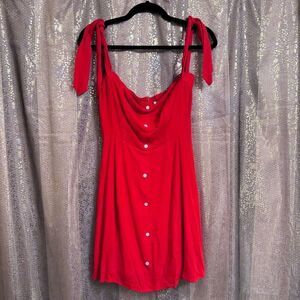 Capulet Cherry Red Giulia Button Front Tie Sleeve Mini Dress Medium